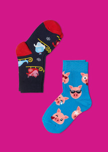 Цветные носки JNRB: Носки детские (2 пары) Свиносмайлики на санках