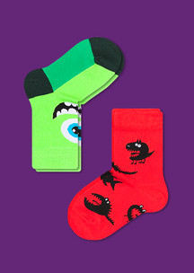 Цветные  носки для всей семьи Зеленый монстр JNRB: Носки детские (2 пары) Монстрик и чудища