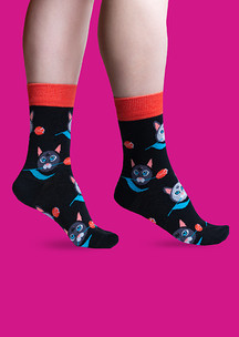 Цветные носки JNRB: Носки Котики с цветами