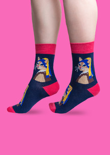 Цветные носки JNRB: Носки Кошечка с жемчужной сережкой