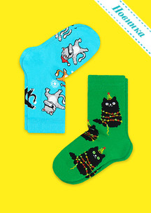 Новогодние носки JNRB: Носки детские (2 пары) Новогодние котики